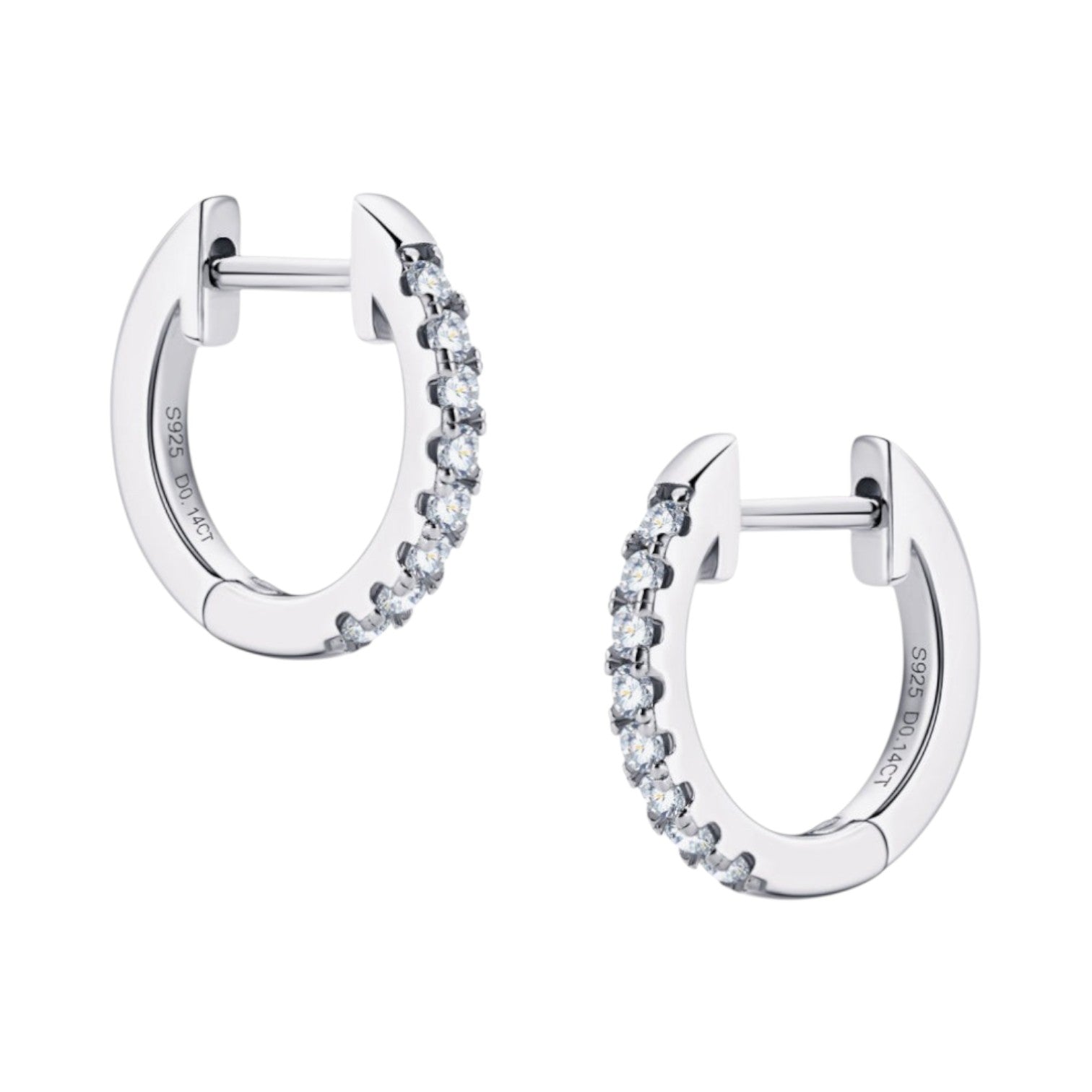 LUMIOR minimalist huggie oorbellen van 925 sterling zilver met moissaniet steentjes, 1.4 cm lang