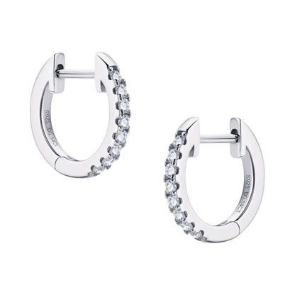 LUMIOR minimalist huggie oorbellen van 925 sterling zilver met moissaniet steentjes, 1.4 cm lang