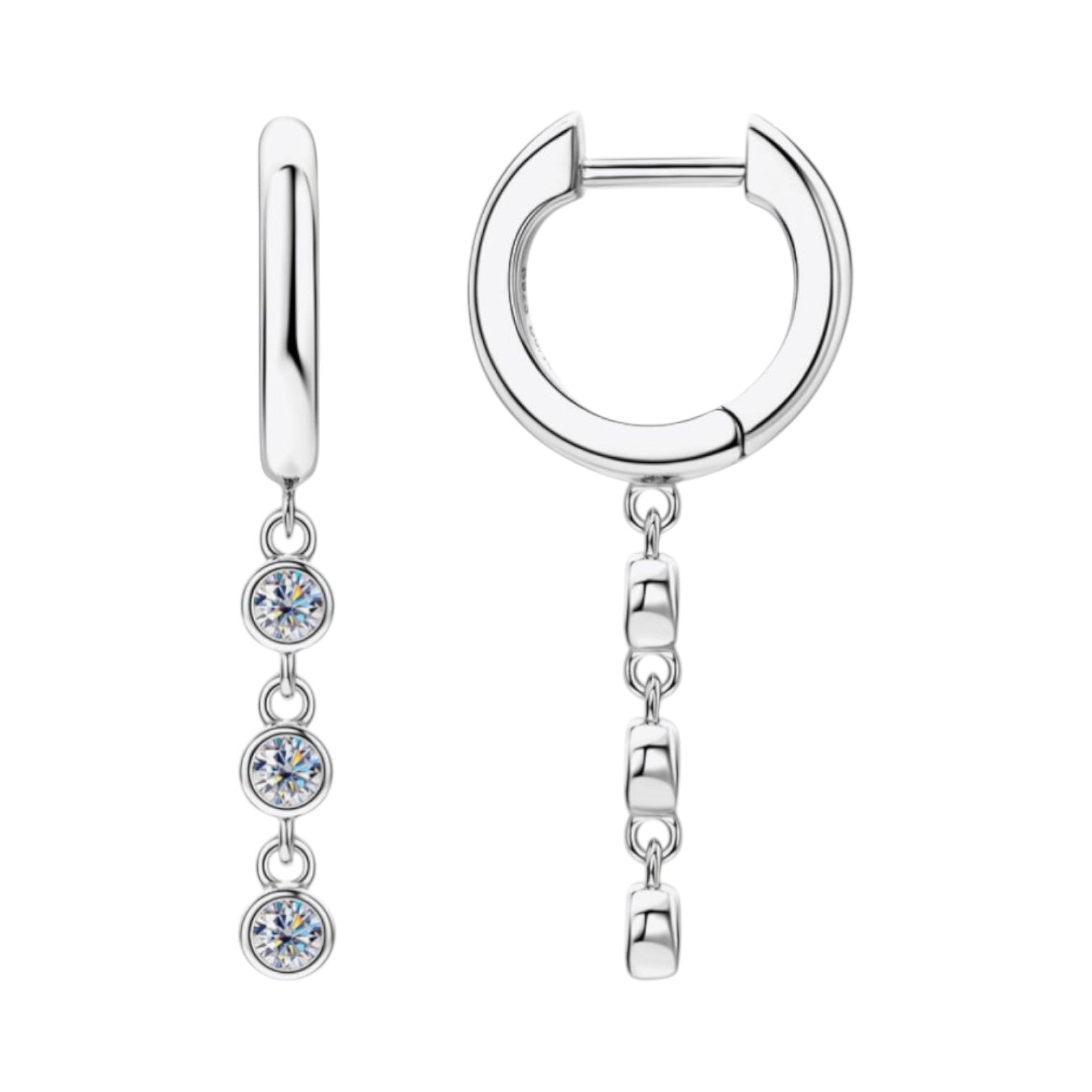 LUMIOR zilverkleurige oorbellen met moissaniet steentjes en een hangend design, 0.36 ctw