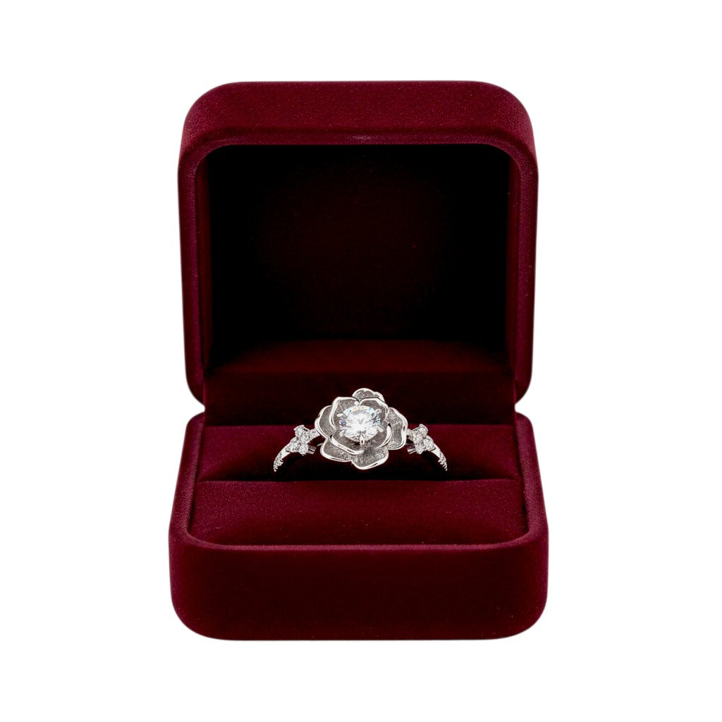 LUMIOR zilveren ring met waterlelie design en 0.50 karaat moissaniet diamant