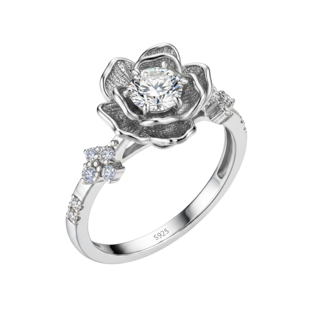 LUMIOR zilveren ring met waterlelie design en 0.50 karaat moissaniet diamant