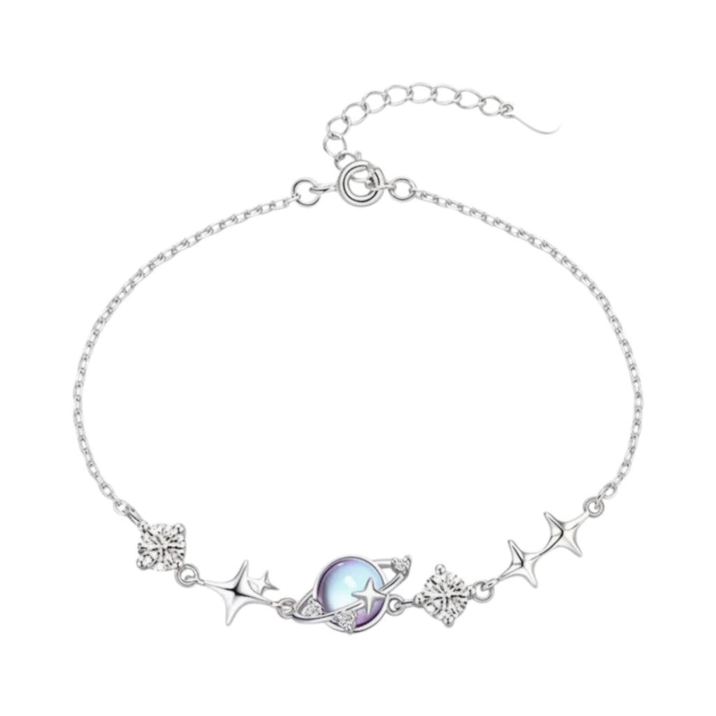 LUMIOR Zircon Star verstelbare armband van 925 sterling zilver met planeet- en sterbedels en zirkonia.