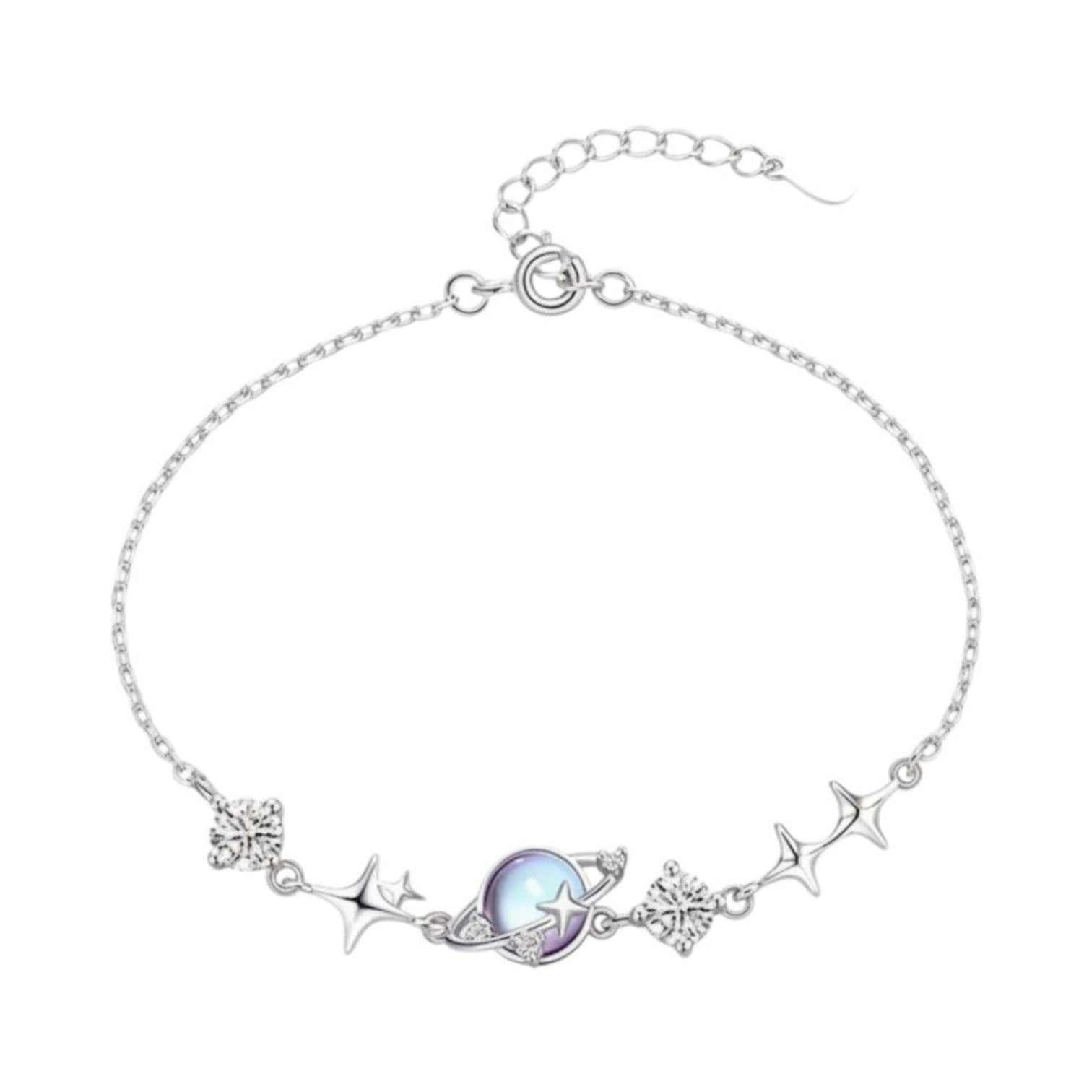 LUMIOR Zircon Star verstelbare armband van 925 sterling zilver met planeet- en sterbedels en zirkonia.