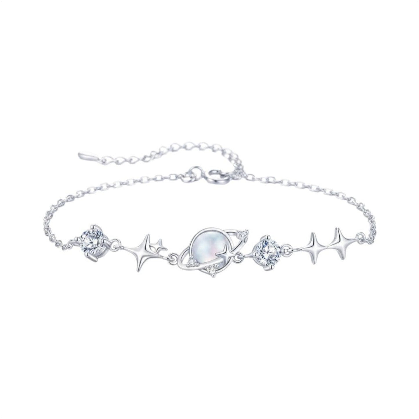LUMIOR Zircon Star verstelbare armband van 925 sterling zilver met planeet- en sterbedels en zirkonia