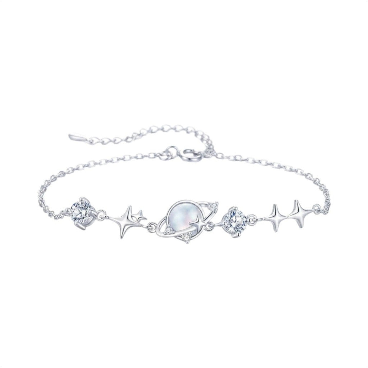 LUMIOR Zircon Star verstelbare armband van 925 sterling zilver met planeet- en sterbedels en zirkonia