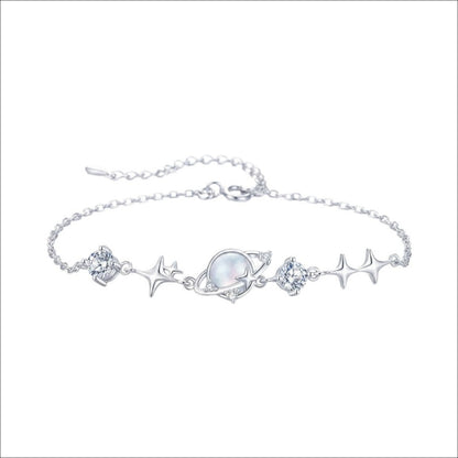 LUMIOR Zircon Star verstelbare armband van 925 sterling zilver met planeet- en sterbedels en zirkonia