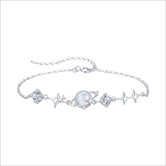 LUMIOR Zircon Star verstelbare armband van 925 sterling zilver met planeet- en sterbedels en zirkonia