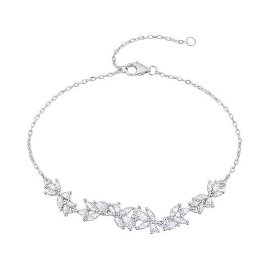 LUMIOR Zircon Wisteria armband van 925 sterling zilver met verstelbare ketting en heldere zirkoonstenen.