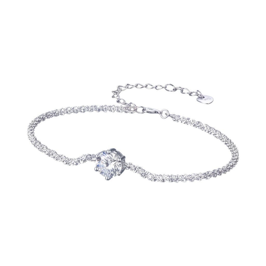 LUMIOR elegante zirkon armband van 925 sterling zilver met verstelbare ketting en een centrale steen.