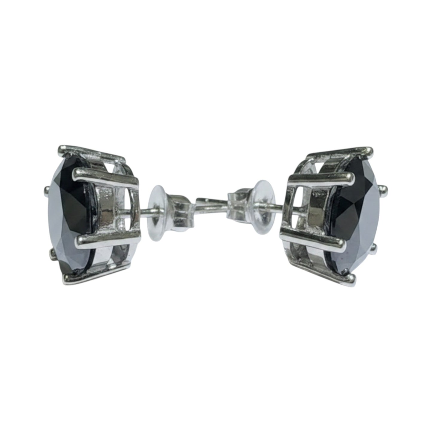 LUMIOR zwarte moissaniet stud oorbellen van 4 karaat in 925 sterling zilver met platina plating.