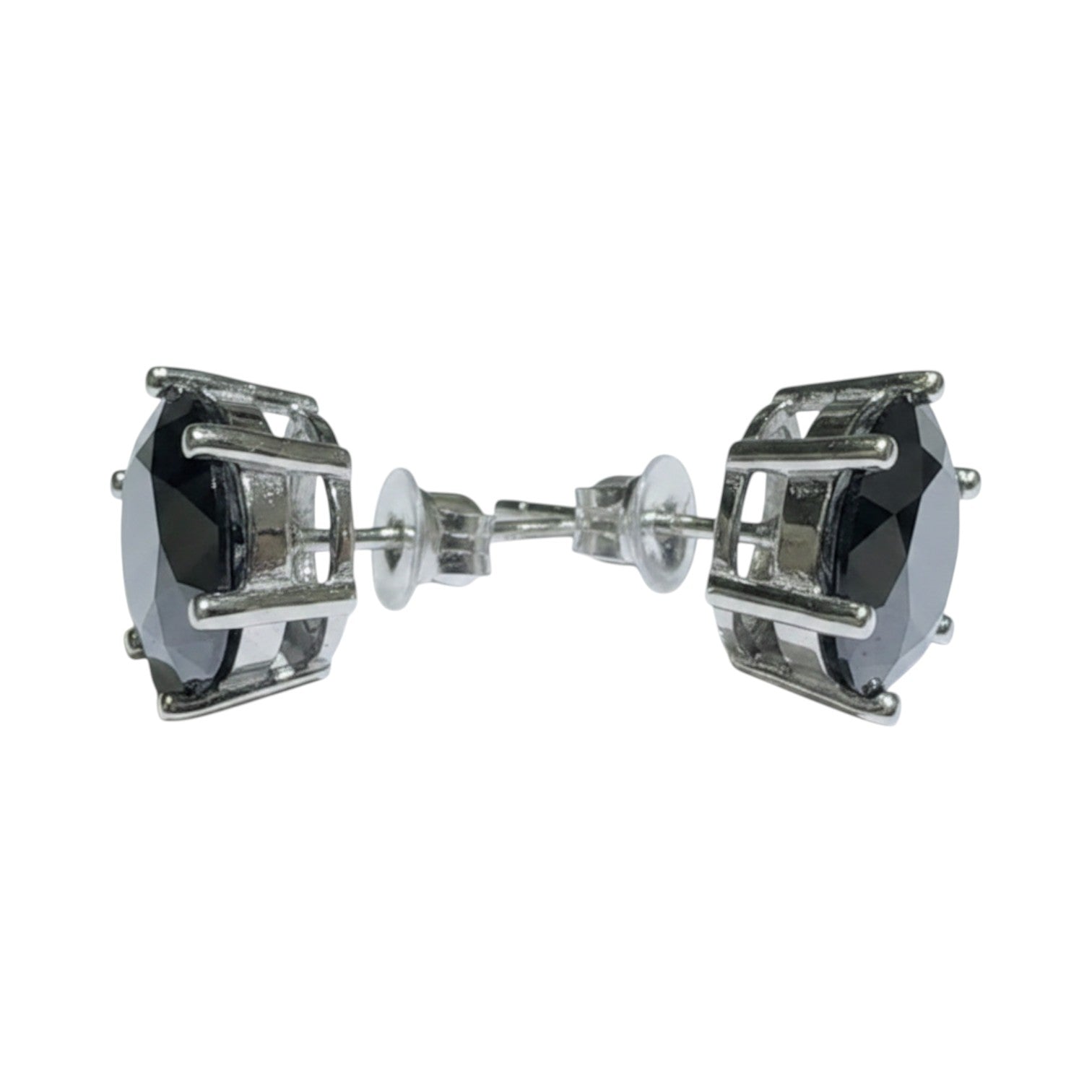 LUMIOR zwarte moissaniet stud oorbellen van 4 karaat in 925 sterling zilver met platina plating.